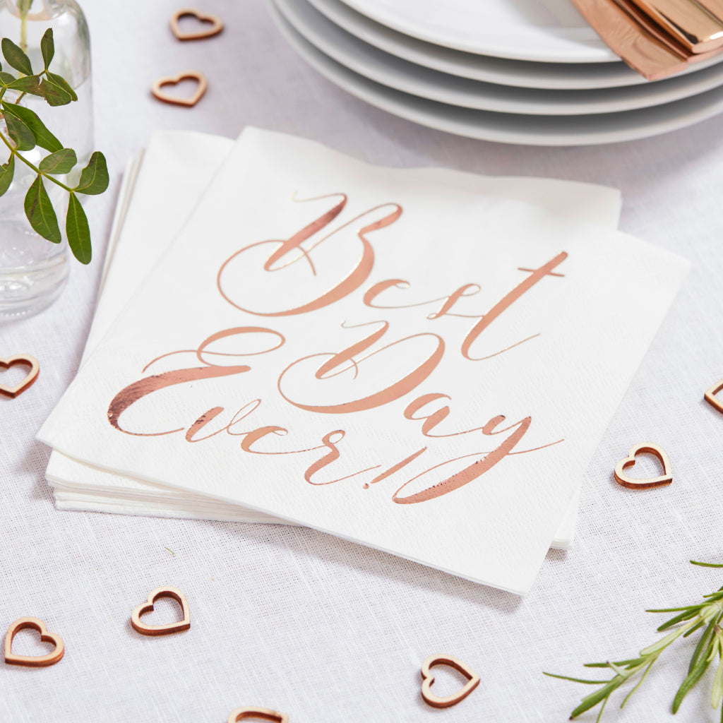 Rose Gold Wedding  Napkins - Best Day Ever x 20