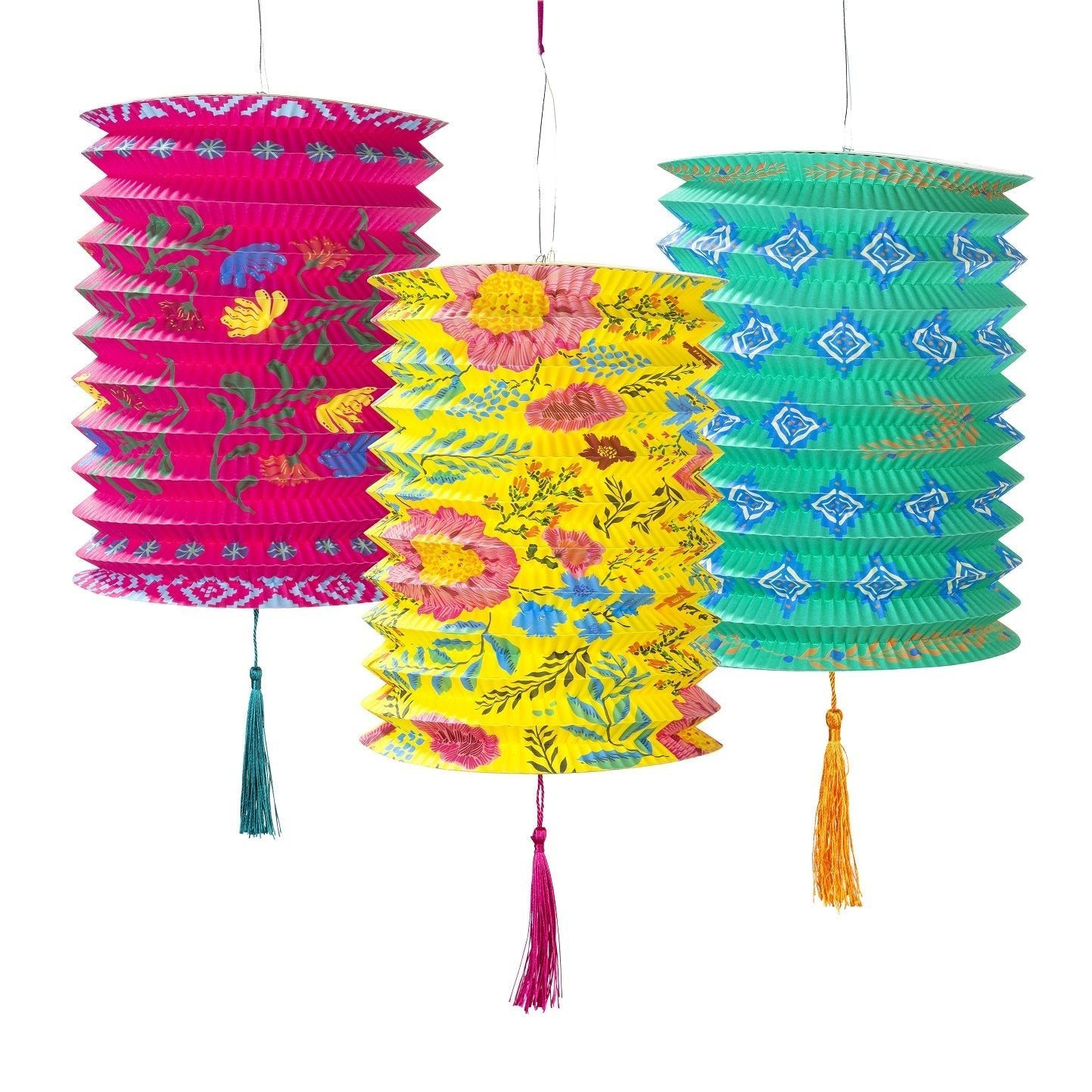 Floral Paper Hanging Lanterns with Tassels Pack of 3 - Talking Tables