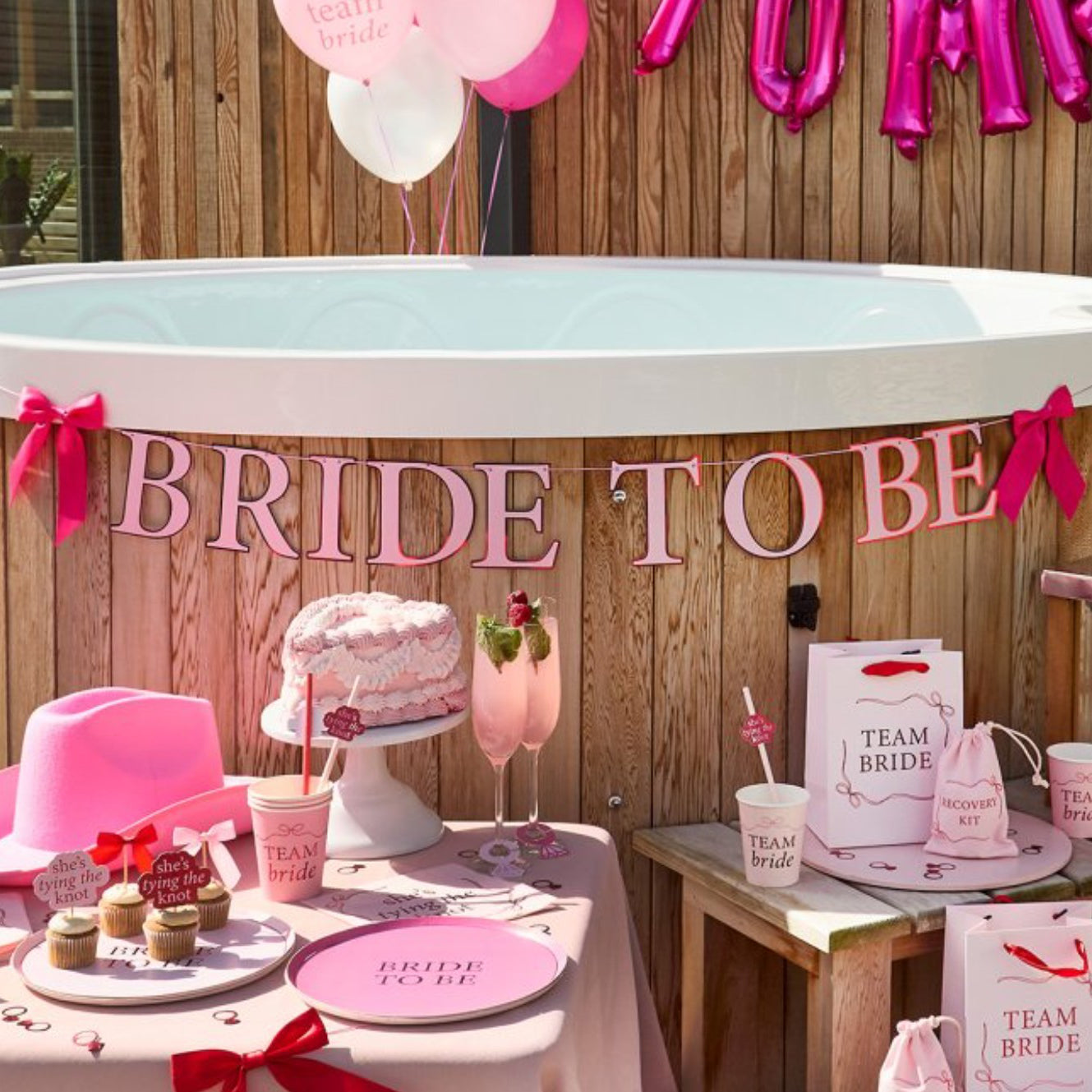 Pink & Red She's Tying The Knot Satin Bows Cupcake Toppers x 12