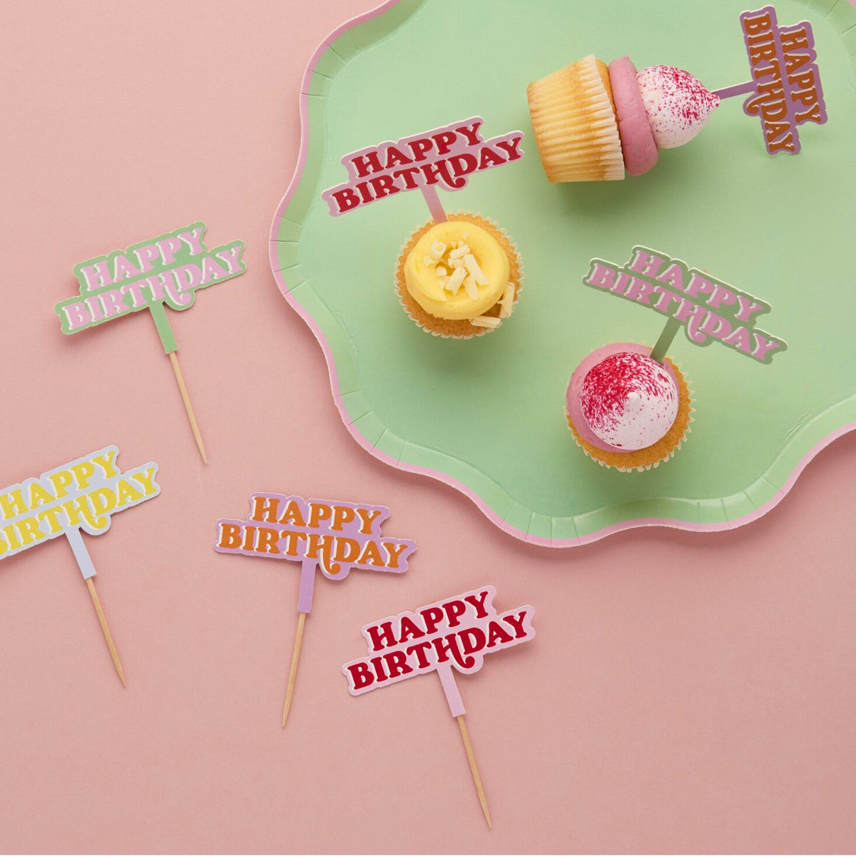 Colourful Happy Birthday Cupcake Toppers x 12