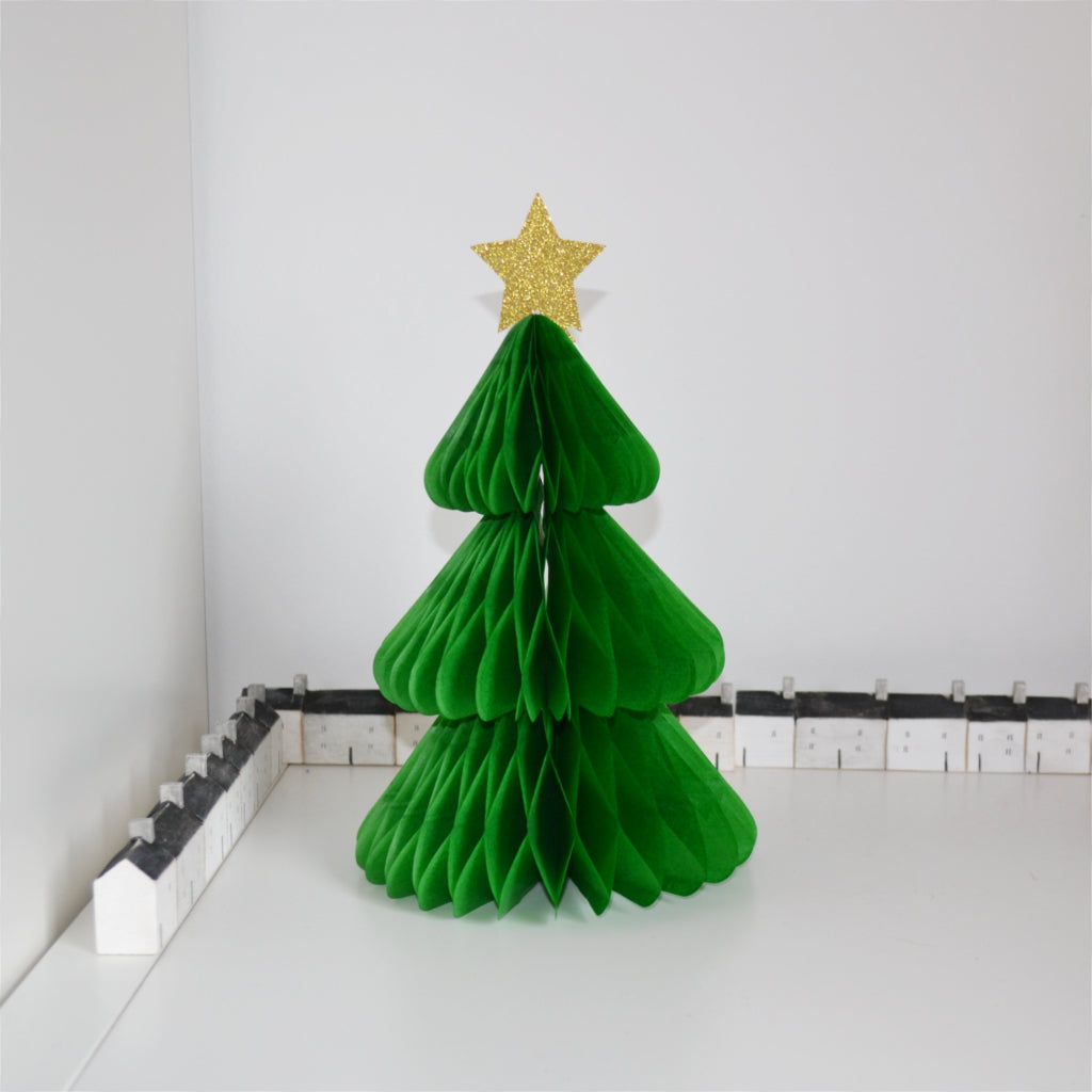 Bright Christmas Tree Honeycomb Decorations x 3