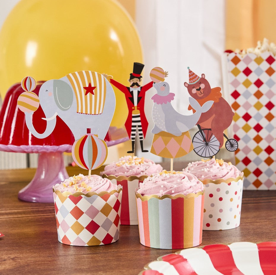 Circus Party Food Cups with Cupcake Picks x 12