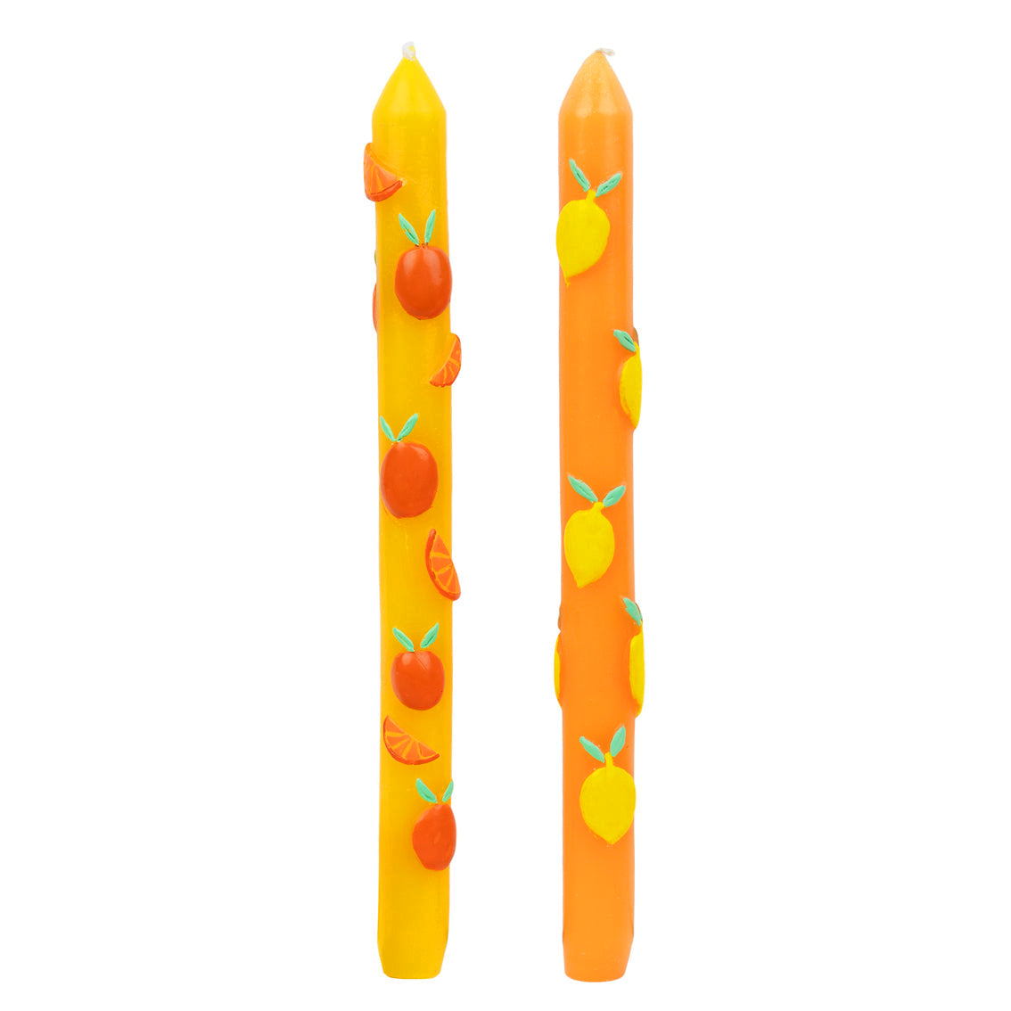 Hand painted Orange & Yellow Citrus Dinner Party Candles (unscented) x2