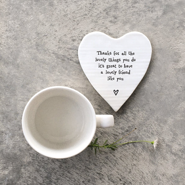 East of India 'Lovely Things' Porcelain Heart Shaped Coaster