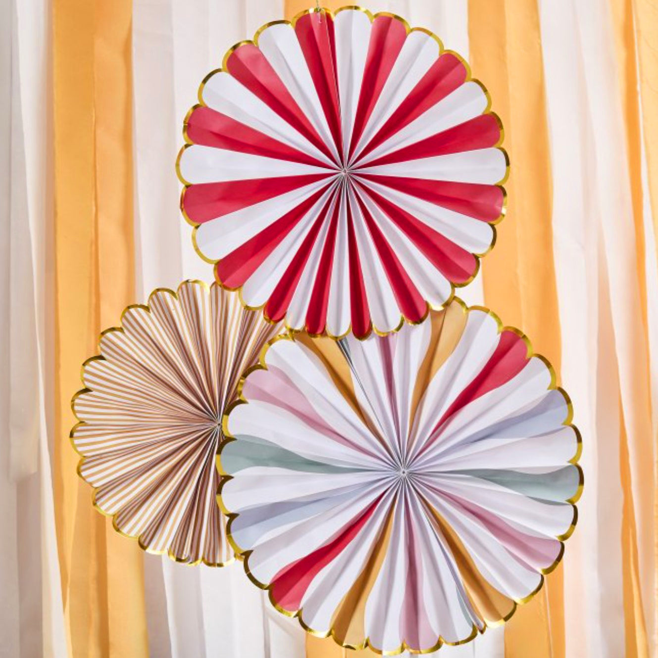 Colourful Hanging Fan Decorations x 3