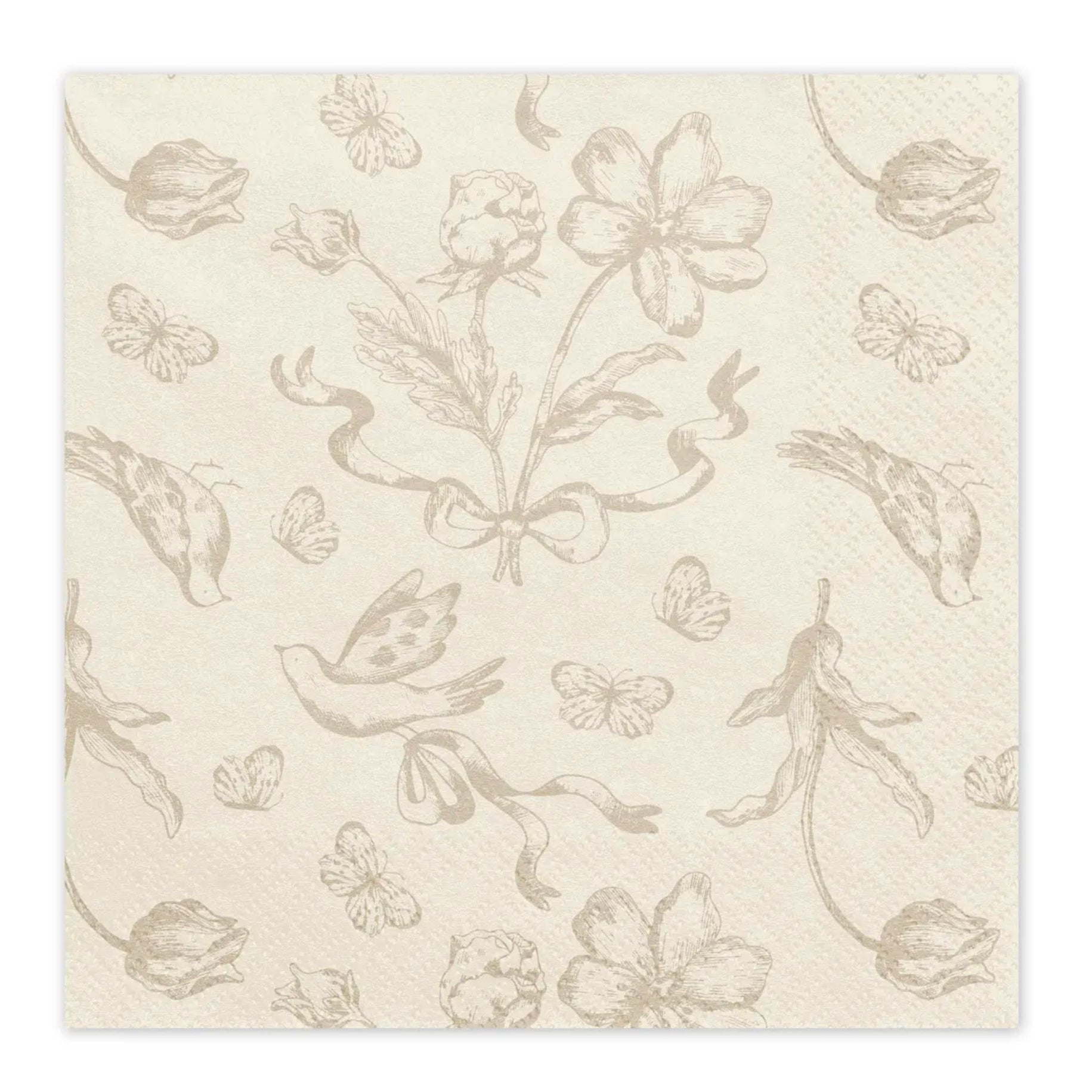 Cream Floral Paper Napkins x 12