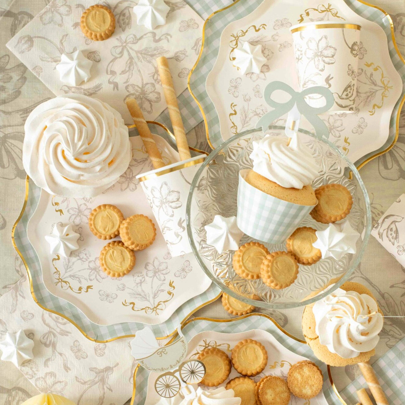 Cream Floral Paper Napkins x 12