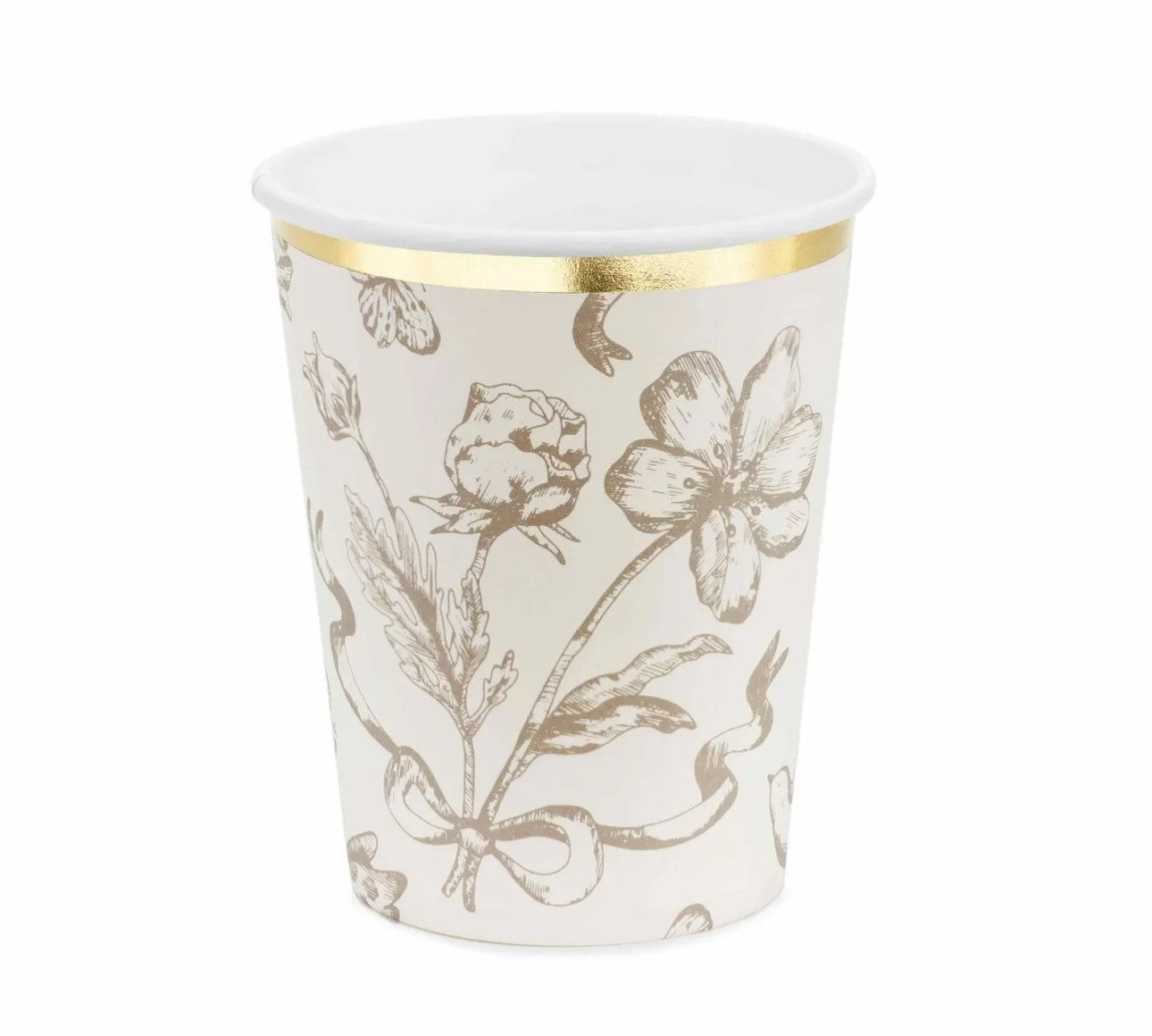 Cream & Gold Floral Party Cups x 6