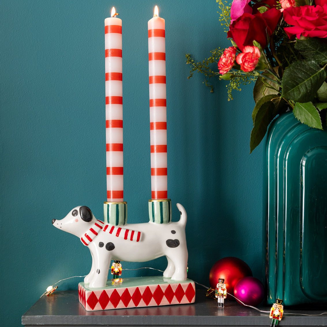 Ceramic Dog Christmas Candle Holder