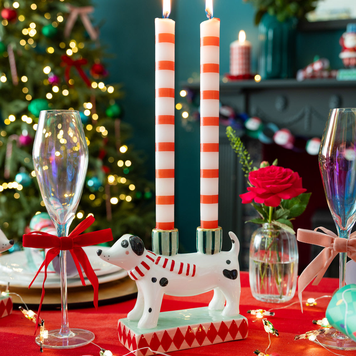 Ceramic Dog Christmas Candle Holder