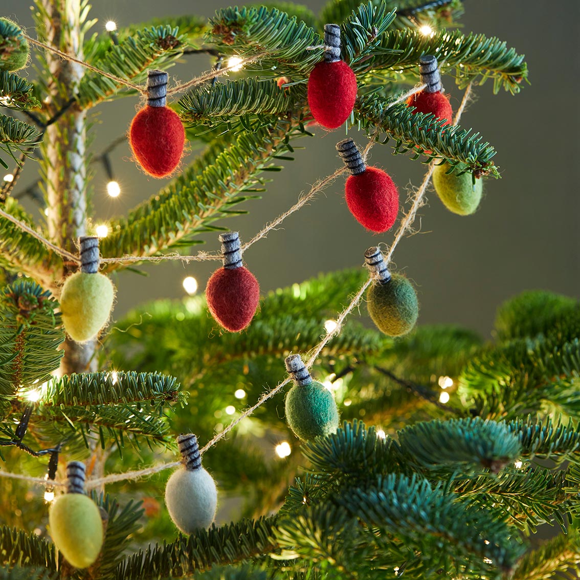 Bright Multicoloured Felt Lightbulb Shaped Christmas Bunting