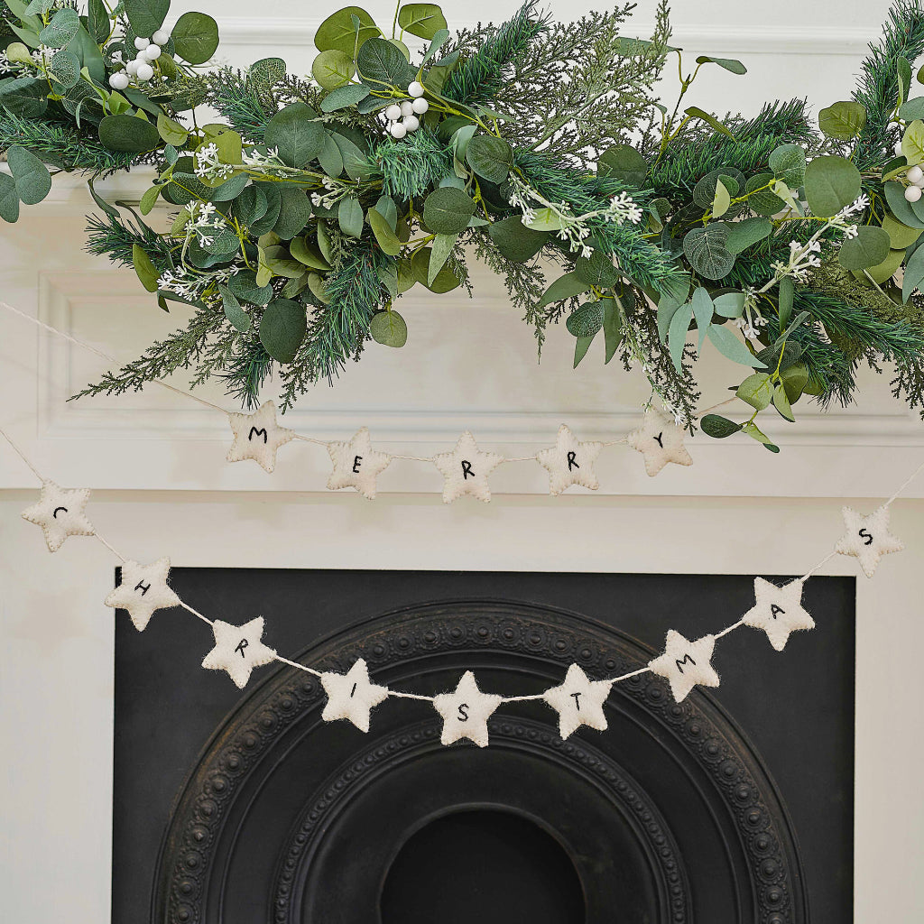 Felt White Star Merry Christmas Bunting