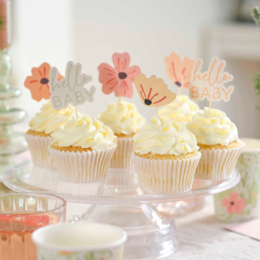 Floral Baby Shower Cupcake Toppers x 12