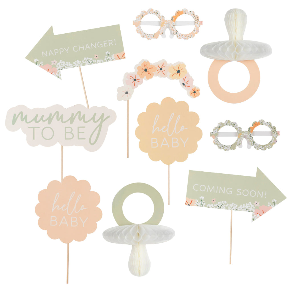 Floral Baby Shower Photo Props x 10