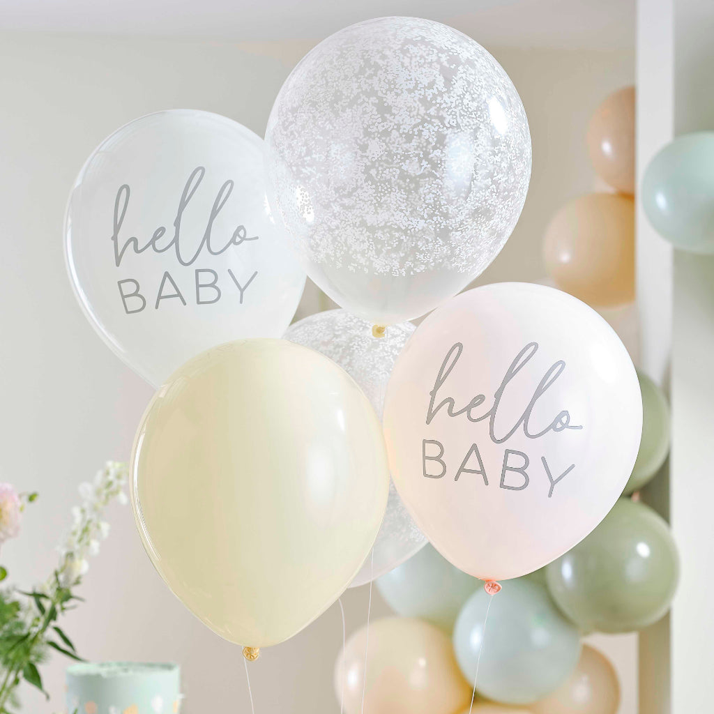 Hello Baby Floral Baby Shower Balloon Bundle x 5