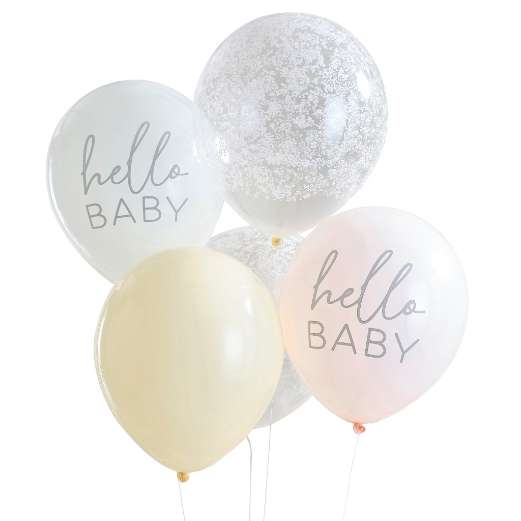 Hello Baby Floral Baby Shower Balloon Bundle x 5