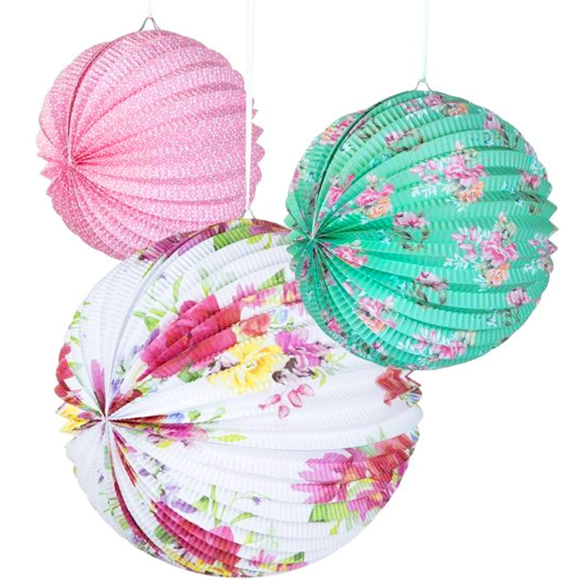 Floral Paper Hanging Lanterns Pack of 3 - Talking Tables