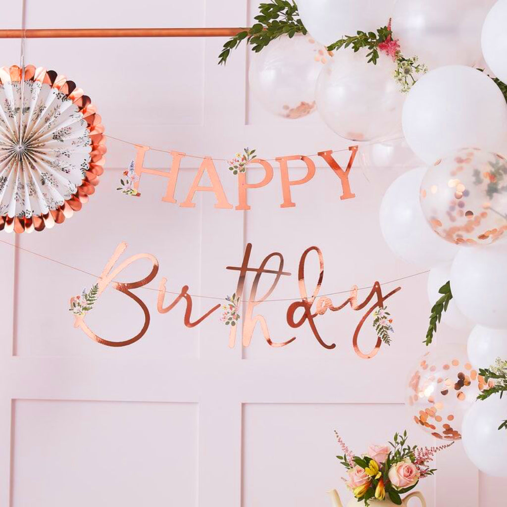 Rose Gold Floral Happy Birthday Bunting