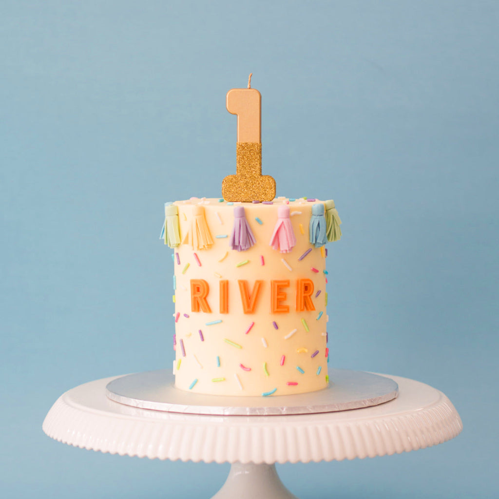 Gold Glitter Dipped Number One Candle