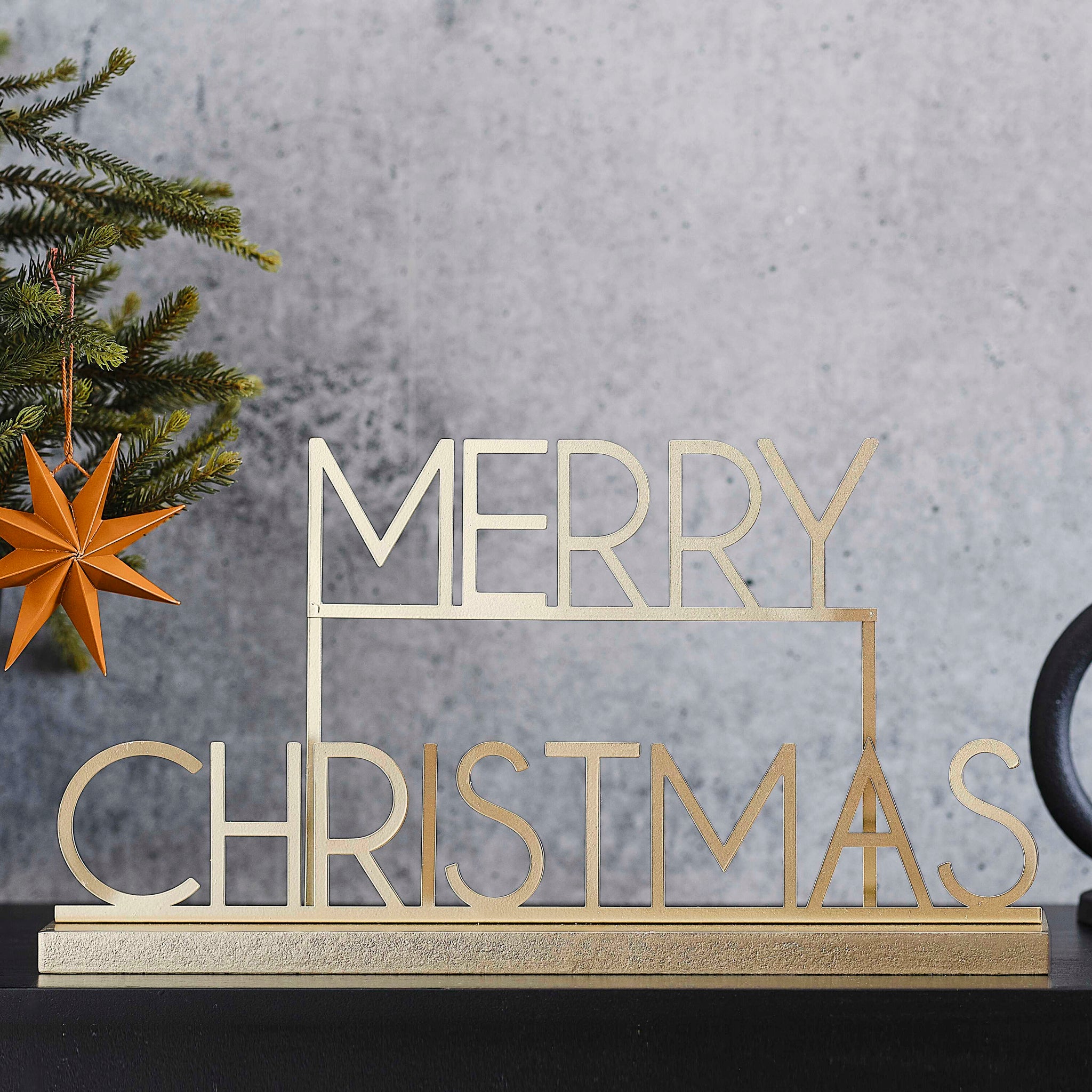 Gold Metal Merry Christmas Sign