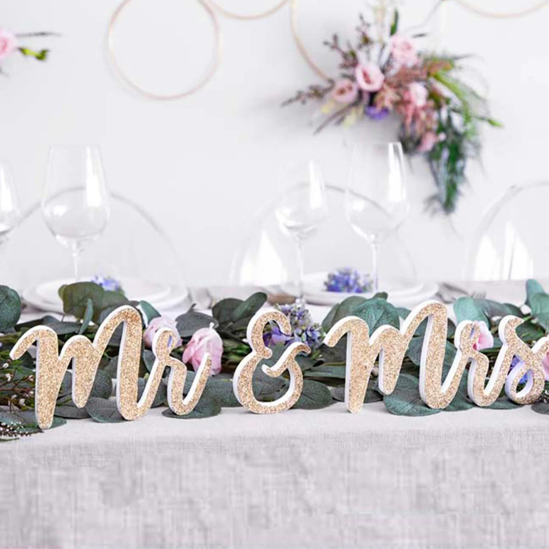 Gold Glitter Mr Mrs Wooden Signs