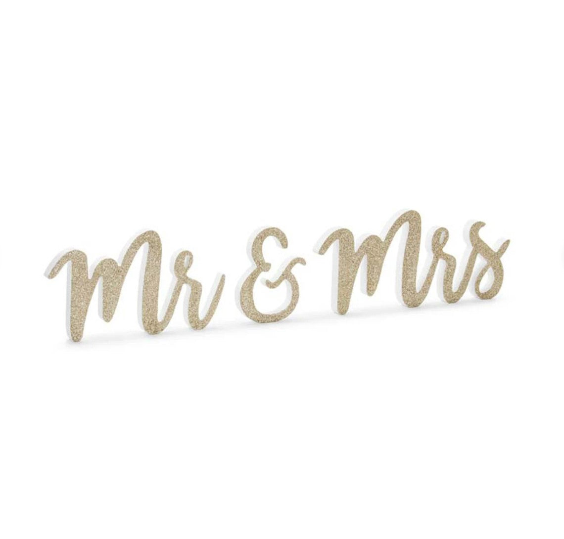 Gold Glitter Mr Mrs Wooden Signs
