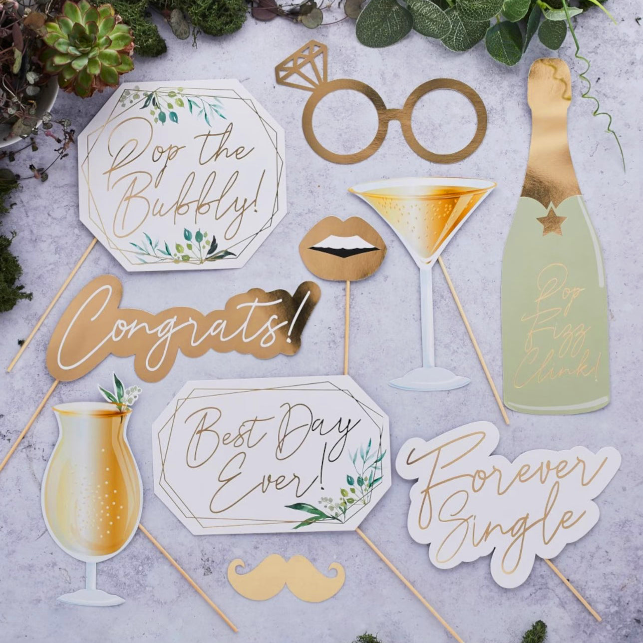 Gold & Greenery Wedding Photo Props x10