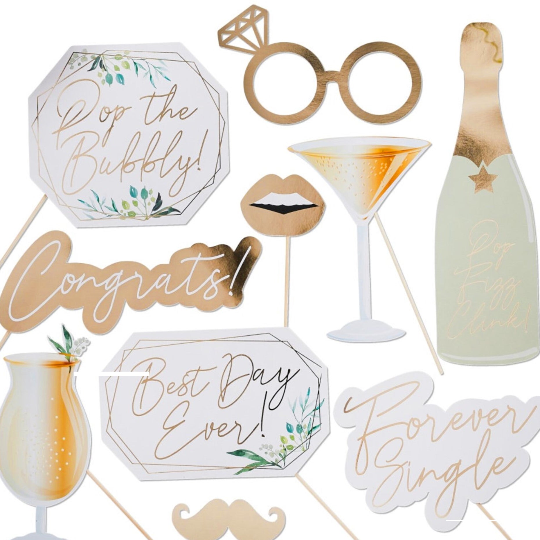 Gold & Greenery Wedding Photo Props x10