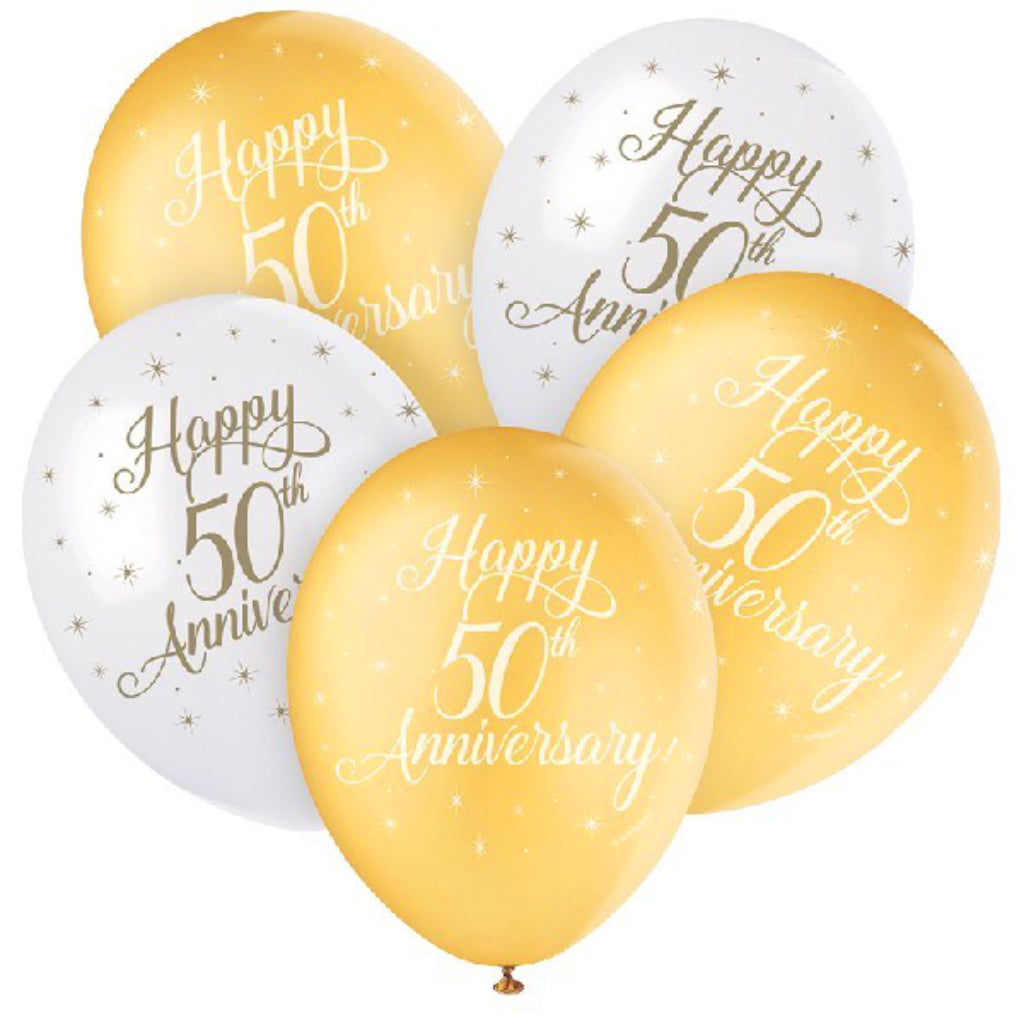 Golden Wedding Anniversary Balloons x 5
