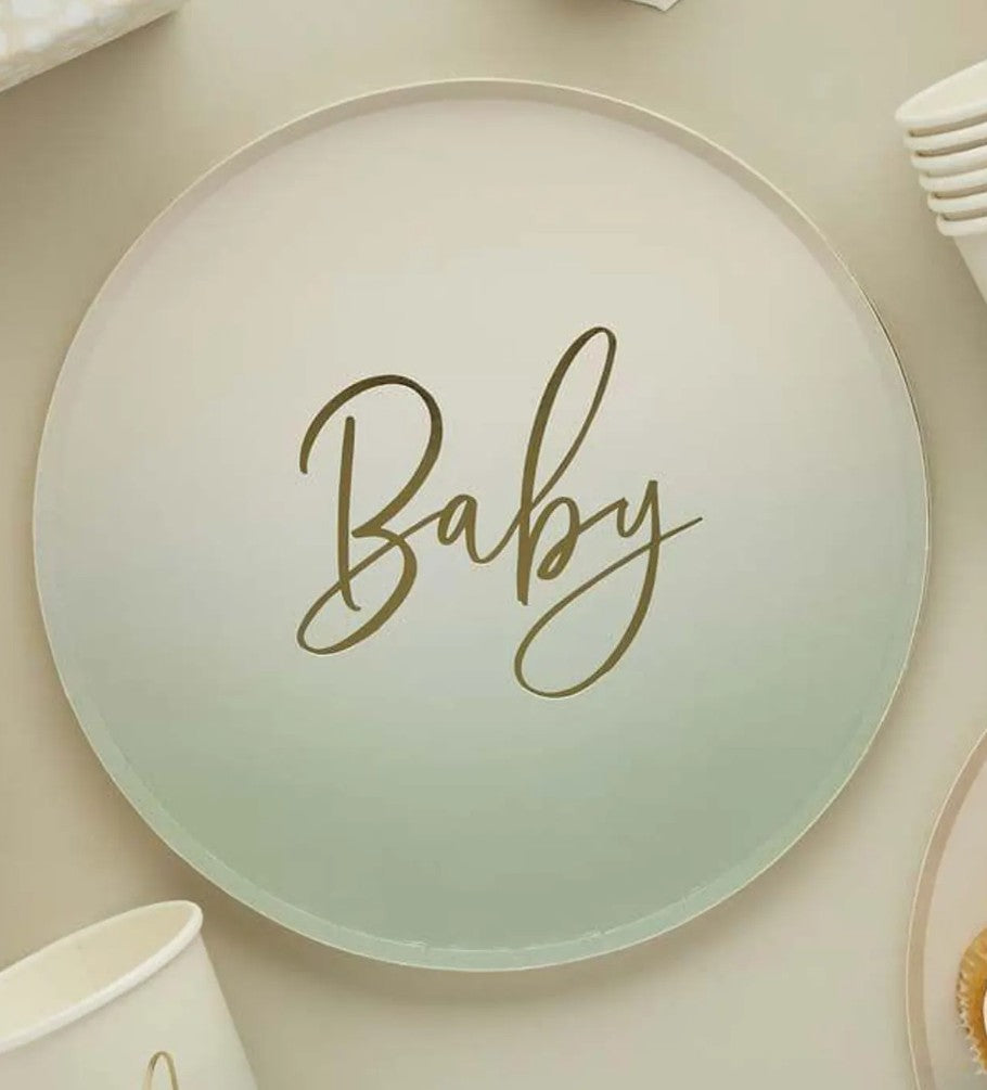 Sage Green Baby Shower Plates x 8