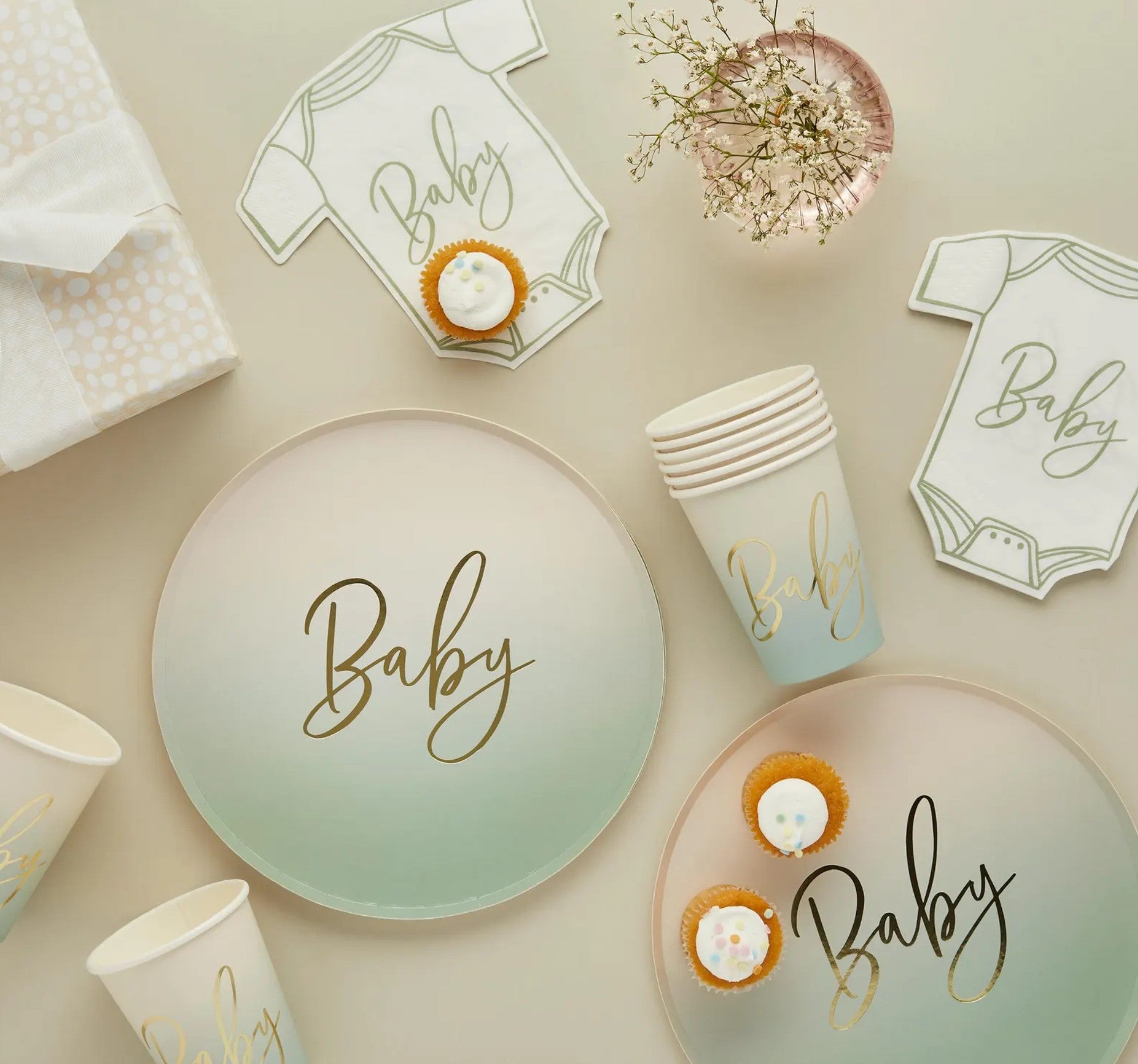 Sage Green Baby Shower Plates x 8