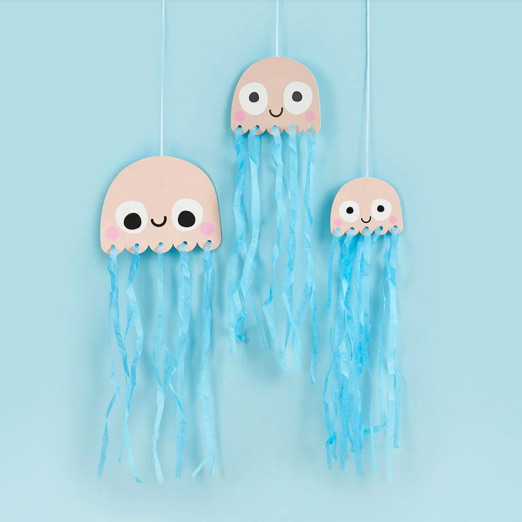 Hanging Jellyfish With Blue Tissue Tassels (x3)