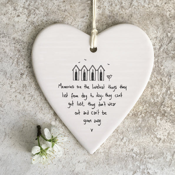 East of India Porcelain Hanging Heart Memories are the loveliest things