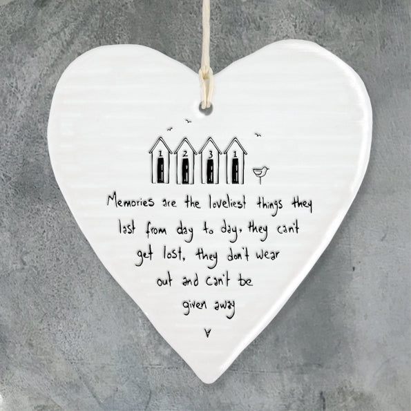 East of India Porcelain Hanging Heart Memories are the loveliest things