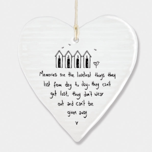 East of India Porcelain Hanging Heart Memories are the loveliest things