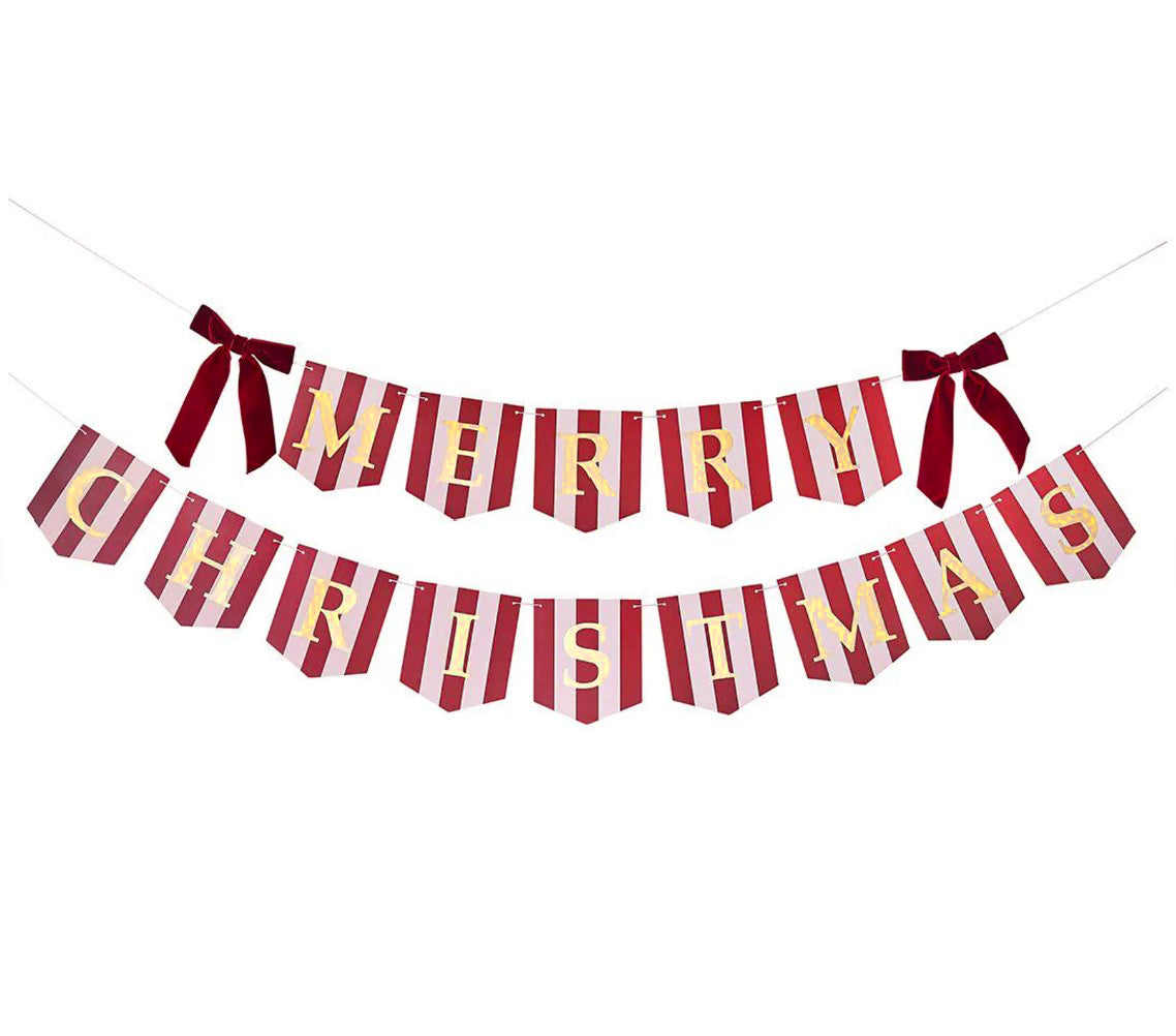 Stripey 'Merry Christmas' Card Bunting With Velvet Bows