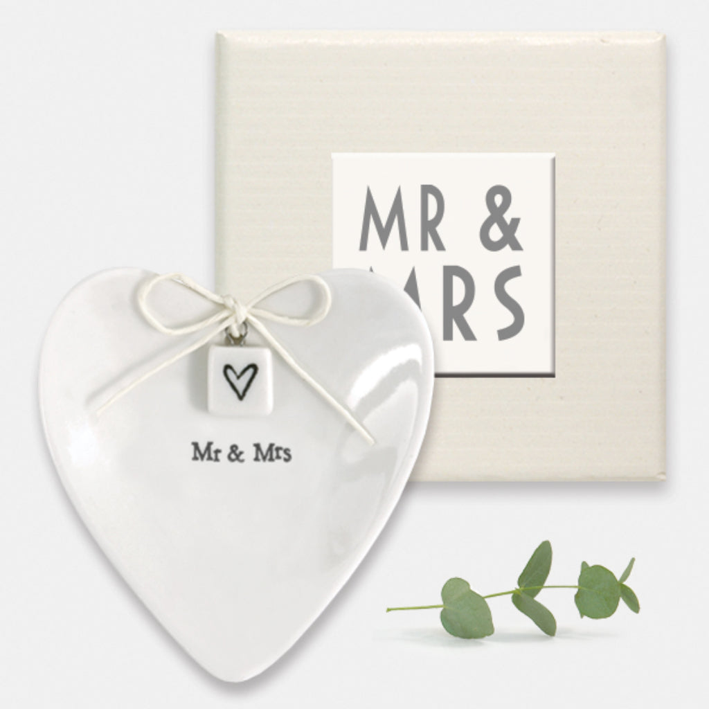 Mr & Mrs Heart Shaped Porcelain Ring Dish