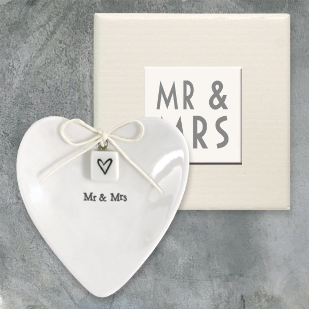 Mr & Mrs Heart Shaped Porcelain Ring Dish