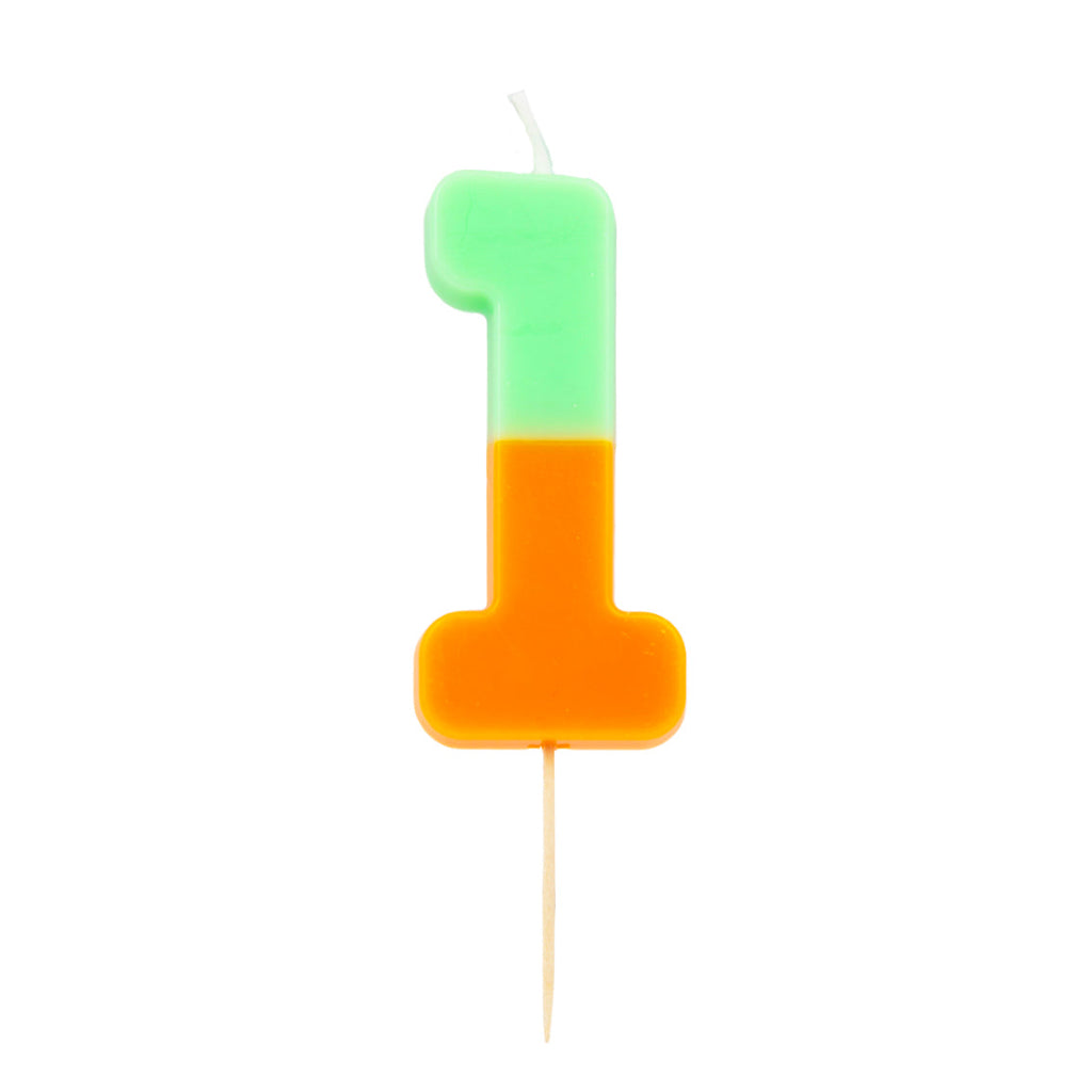 Green & Orange Number One Candle