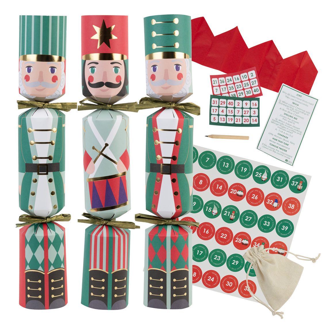 Nutcracker Christmas Crackers with Bingo Game - Pack of 6