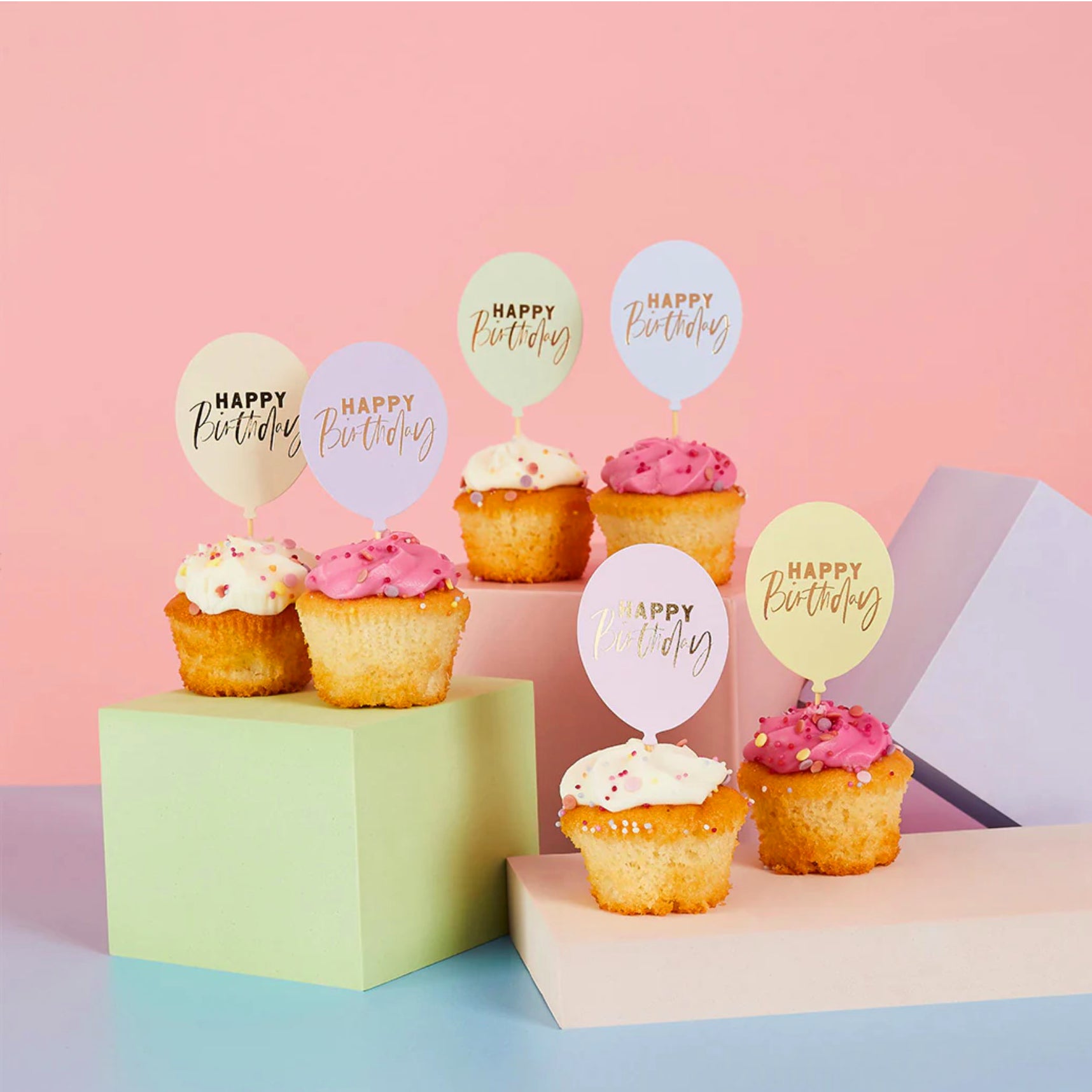 Pastel Happy Birthday Balloon Shaped Food Picks x 12