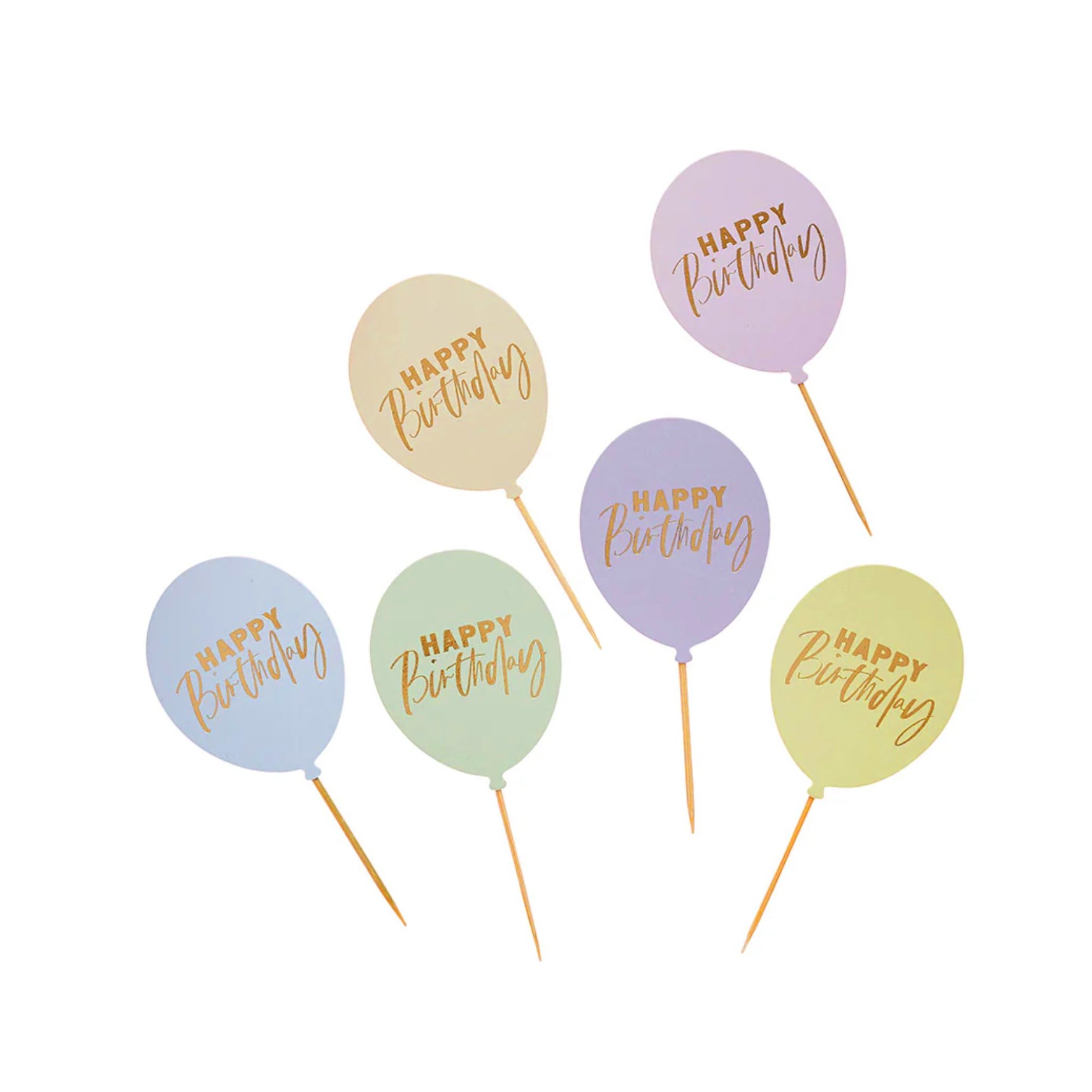 Pastel Happy Birthday Balloon Shaped Food Picks x 12