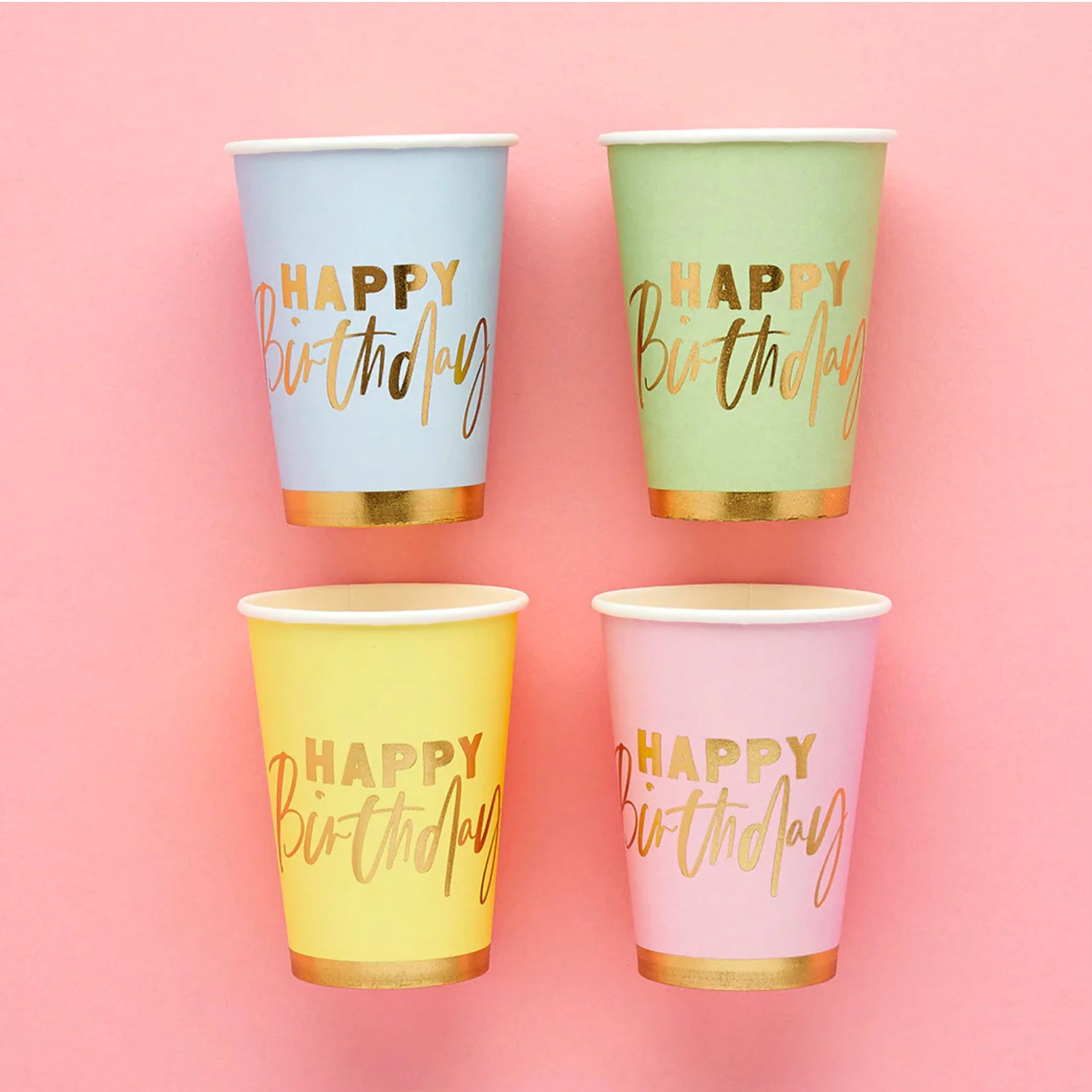 Pastel Happy Birthday Cups x 8