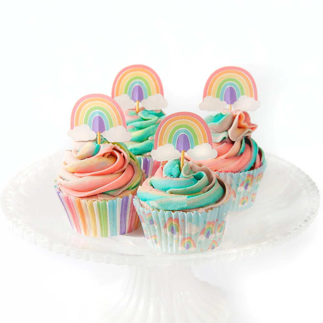 Pastel Rainbow Cupcake Toppers x12