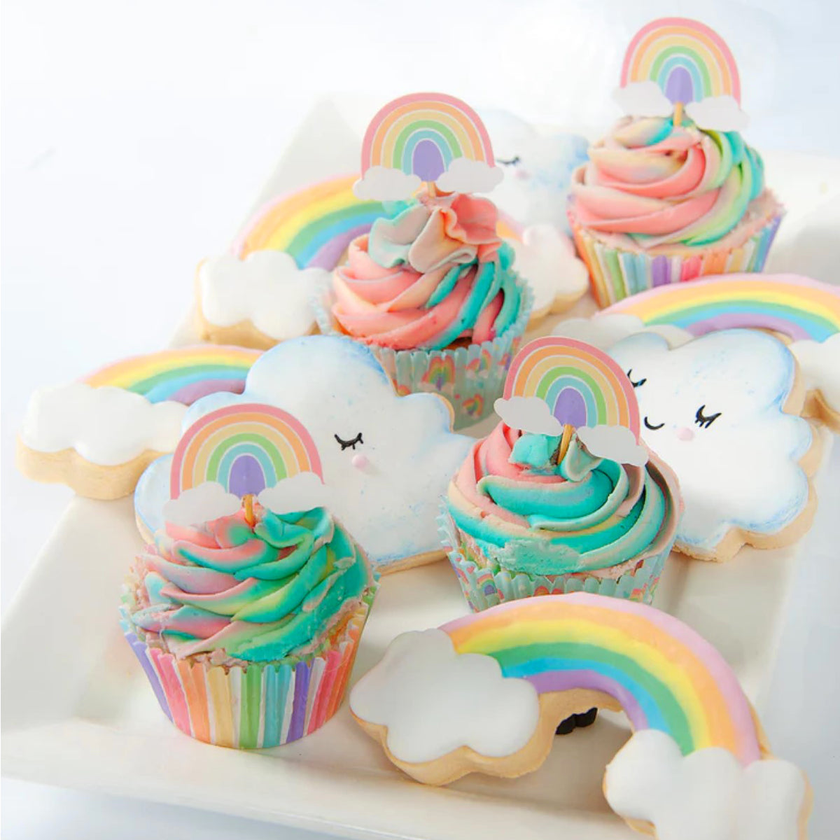 Pastel Rainbow Cupcake Toppers x12