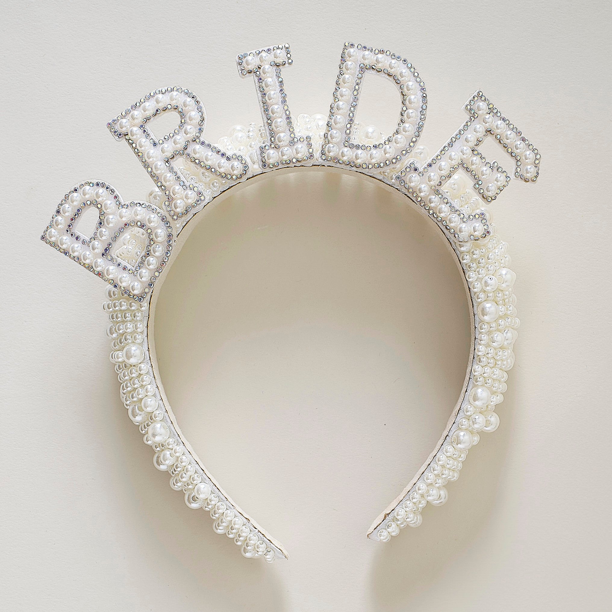 Bride Pearl Headband with Embellished BRIDE Letters,