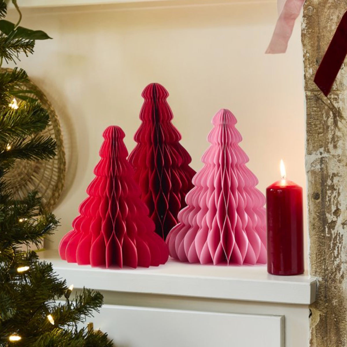 Pink and Red Honeycomb Christmas Trees x 3