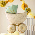 Large Cream, Gold & Light Green Baby Pram Foil Balloon