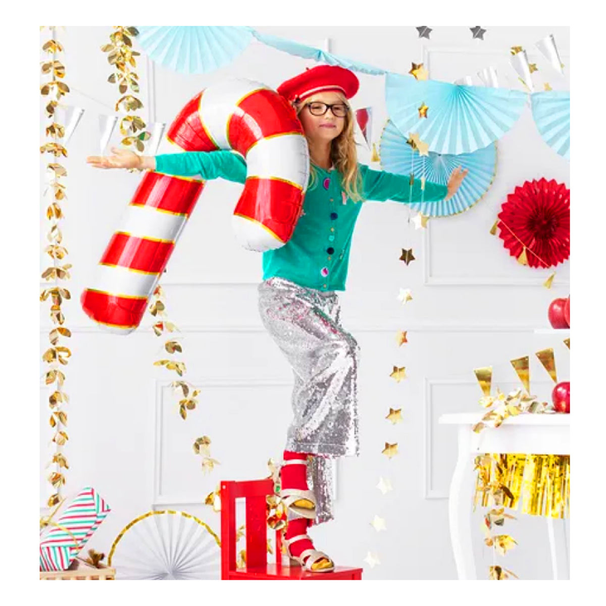 Large Red Candy Cane Foil Balloon