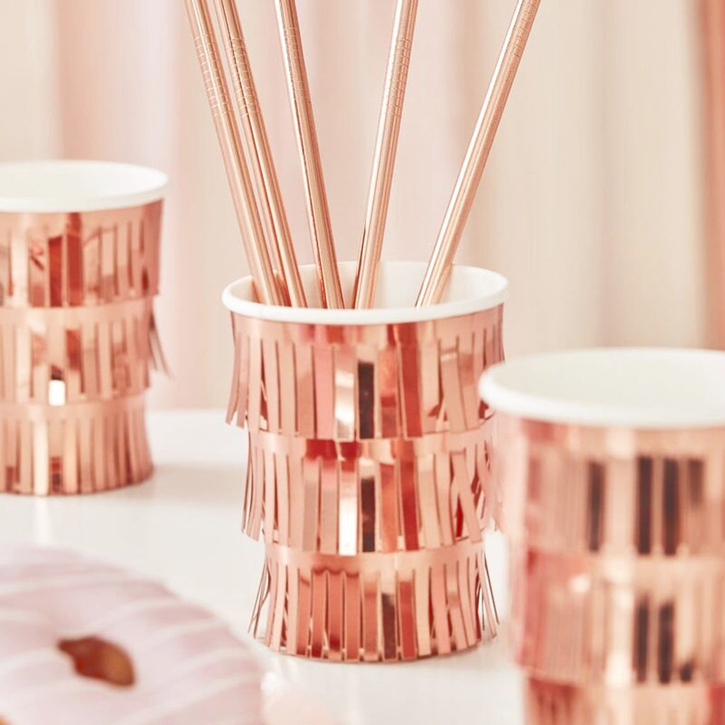 Rose Gold Fringe Party Cups (x8)